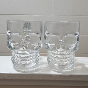 Day of the dead grinning Skull Cranium shaped drinking glass mug